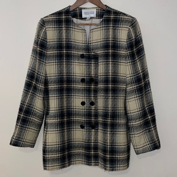 EXECUTIVE Collection Plaid Tan Black Grey Blazer - Picture 3 of 10